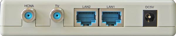 Back panel DYNAMIX HP-31/S� - HCNA (HomePNA 3.1 over Coax) to Ethernet Bridge
